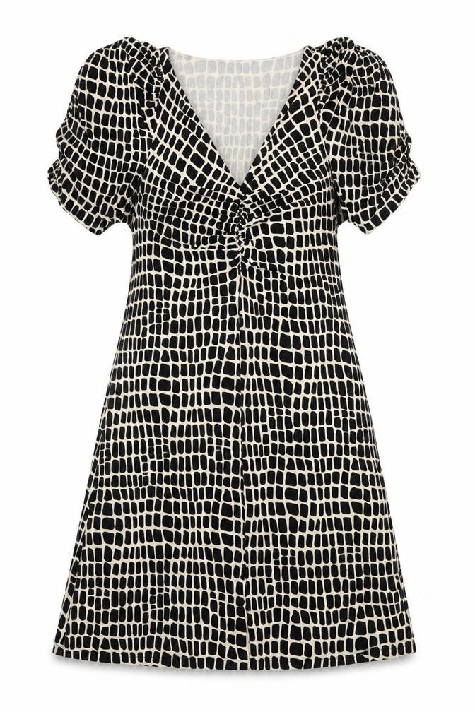 NEXT Womens Black Geometric Viscose A-Line Size 10 V-Neck Pullover
