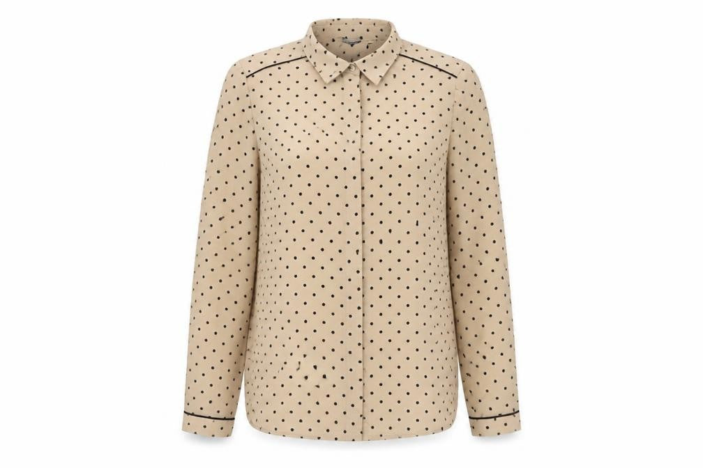 Wardrobe Womens Beige Polka Dot Polyester Basic Button-Up Size XS Collared