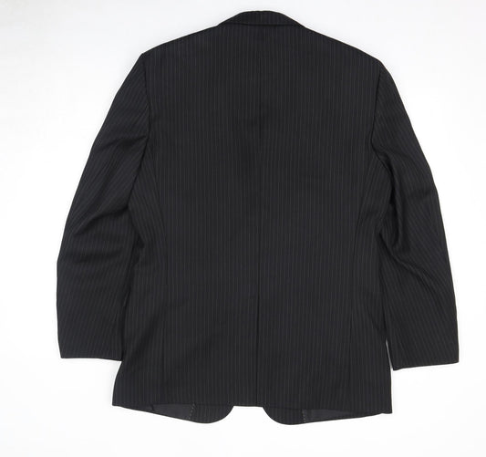 Greenwoods Mens Black Striped Polyester Jacket Suit Jacket Size 40 Regular