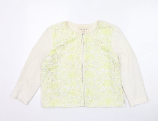River Island Womens Ivory Jacket Blazer Size 10 Hook & Eye - Crocheted Lace Front