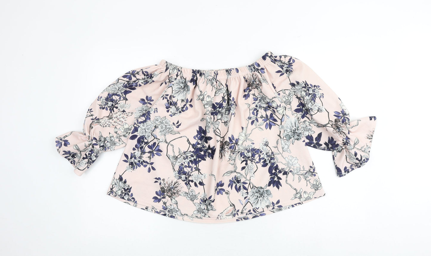 Glamour Babe Womens Pink Floral Polyester Basic Blouse Size S Off the Shoulder