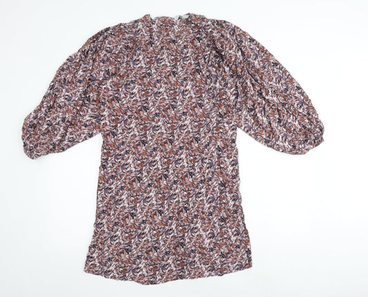 NEXT Womens Multicoloured Geometric Viscose A-Line Size 8 Round Neck Button