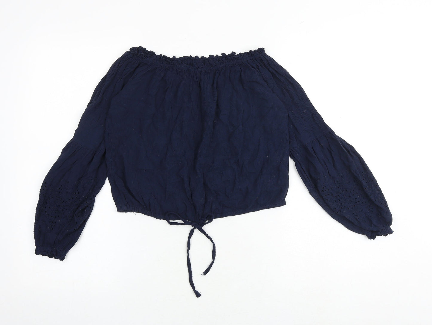 Hollister Womens Blue Viscose Cropped Blouse Size XS Off the Shoulder