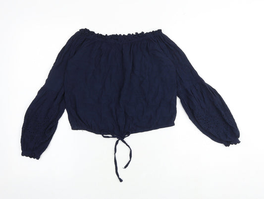 Hollister Womens Blue Viscose Cropped Blouse Size XS Off the Shoulder