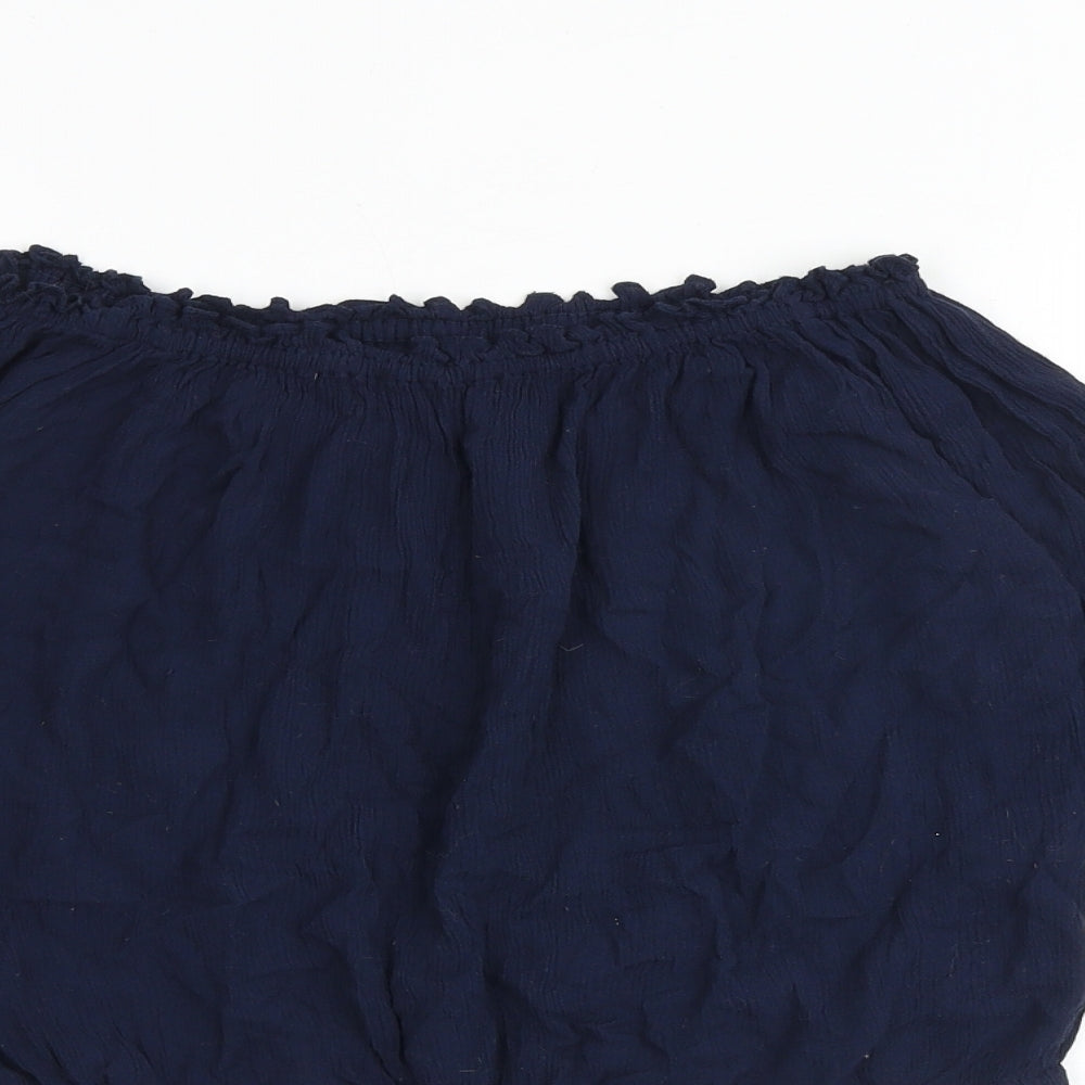 Hollister Womens Blue Viscose Cropped Blouse Size XS Off the Shoulder
