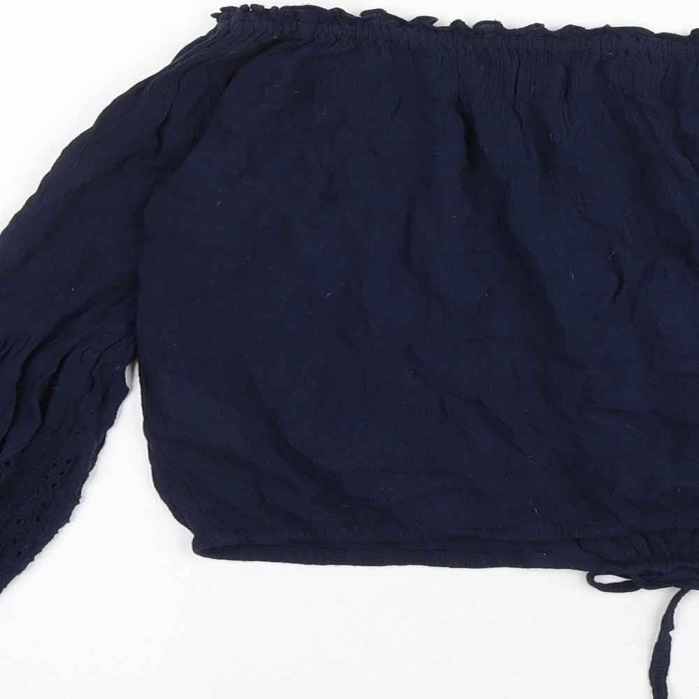 Hollister Womens Blue Viscose Cropped Blouse Size XS Off the Shoulder