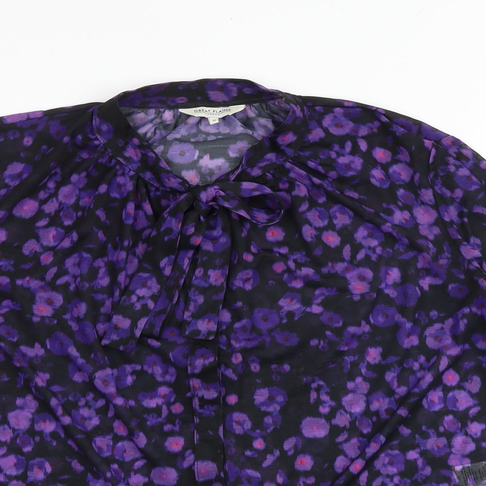Great Plains Womens Multicoloured Geometric Polyester Basic Blouse Size M Round Neck - Tie Neck Detail