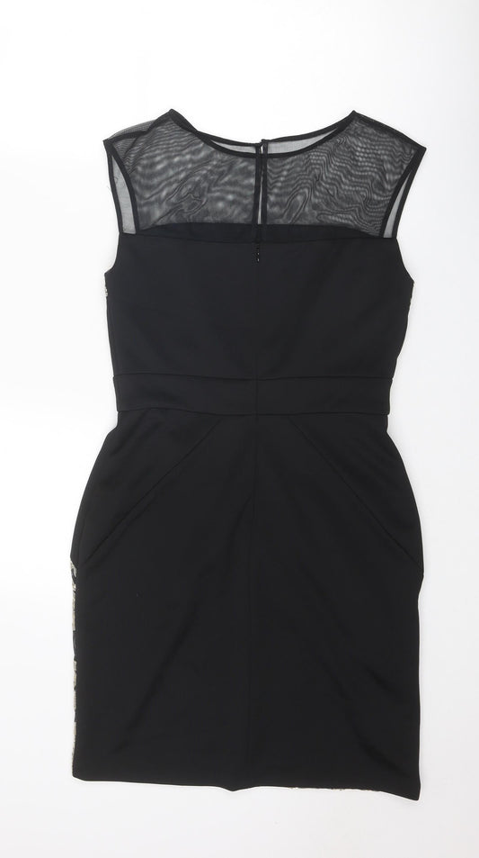 SD Collection Womens Black Geometric Polyester Bodycon Size 10 Round Neck Button