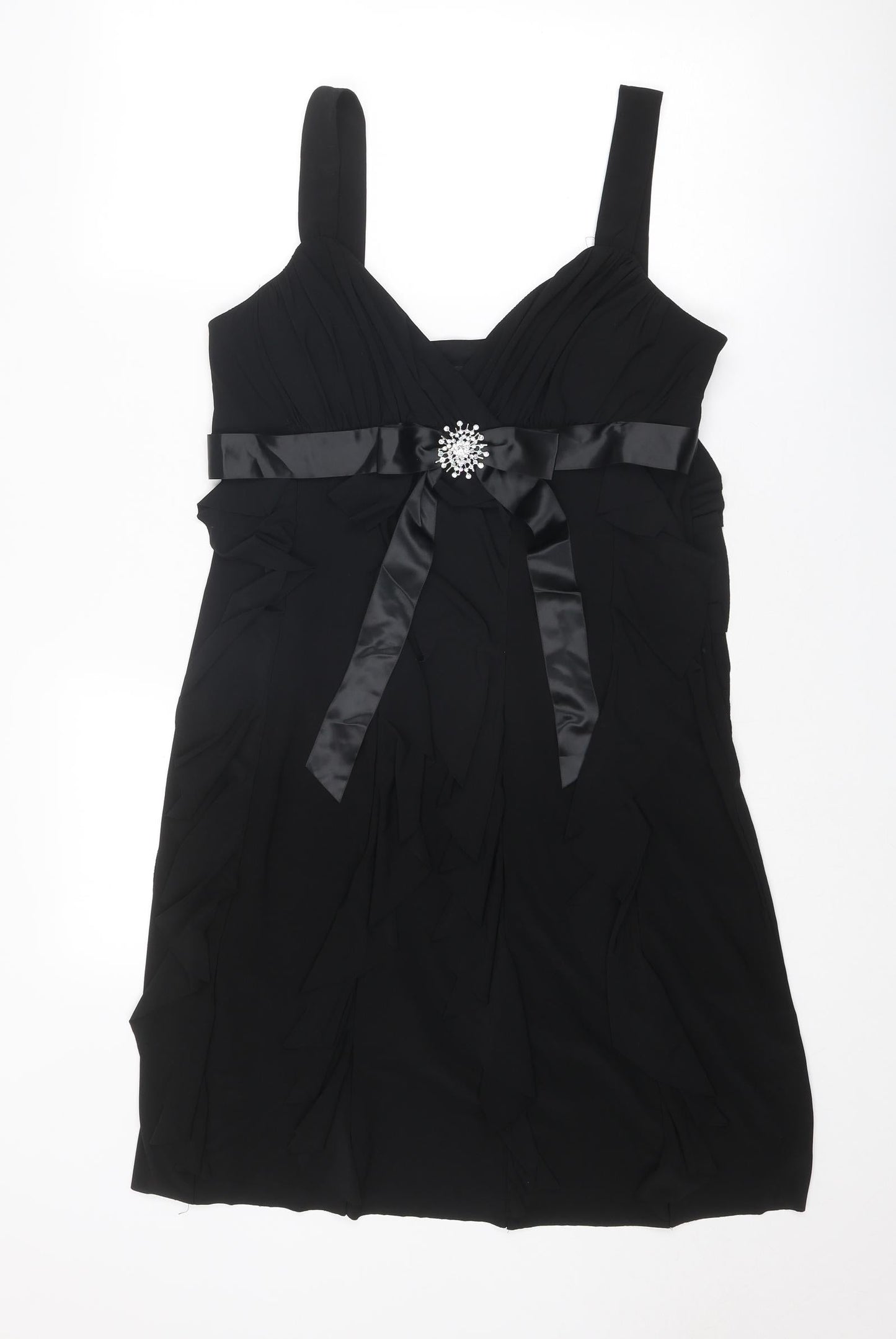 Scarlett Nite Womens Black Polyester Slip Dress Size 14 V-Neck Zip