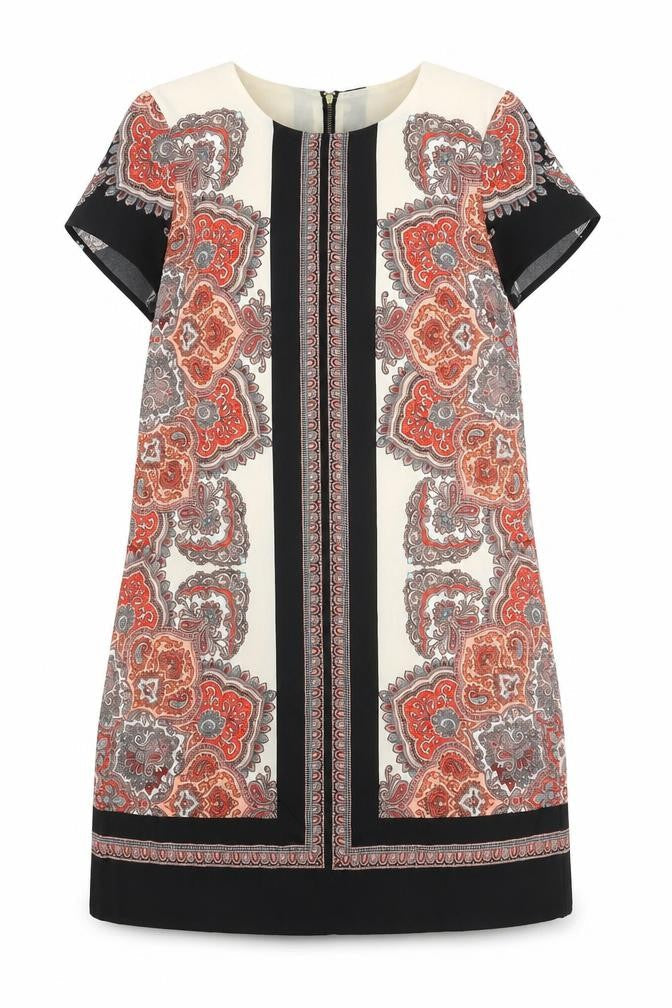 Oasis Womens Multicoloured Geometric Polyester A-Line Size 12 Round Neck Zip