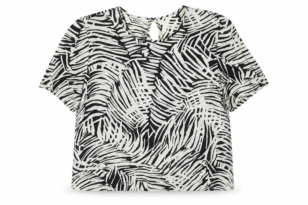 Frank Walder Womens Ivory Geometric Viscose Basic Blouse Size 12 Round Neck