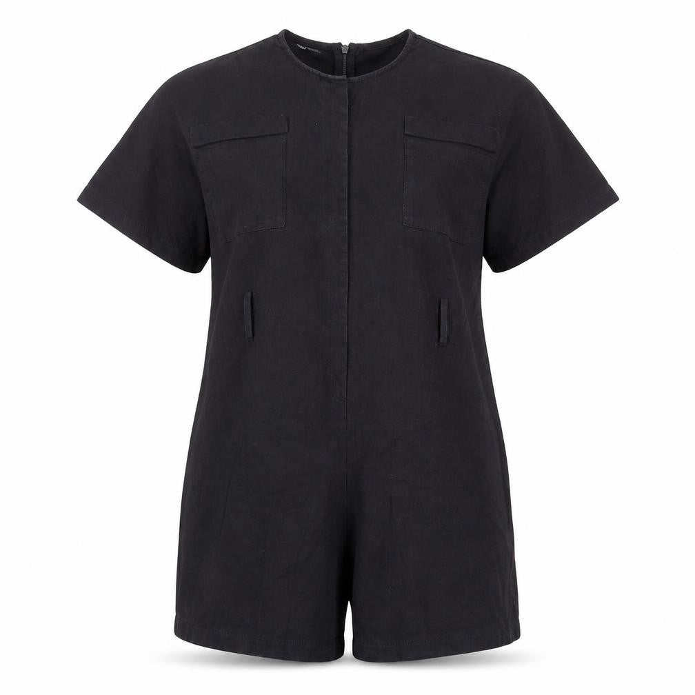 PRETTYLITTLETHING Womens Black 100% Cotton Playsuit One-Piece Size 8 Zip