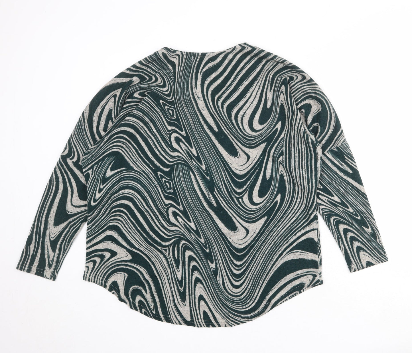 Stella Morgan Womens Grey V-Neck Geometric Polyester Pullover Jumper Size 12 - Marble Print Zip