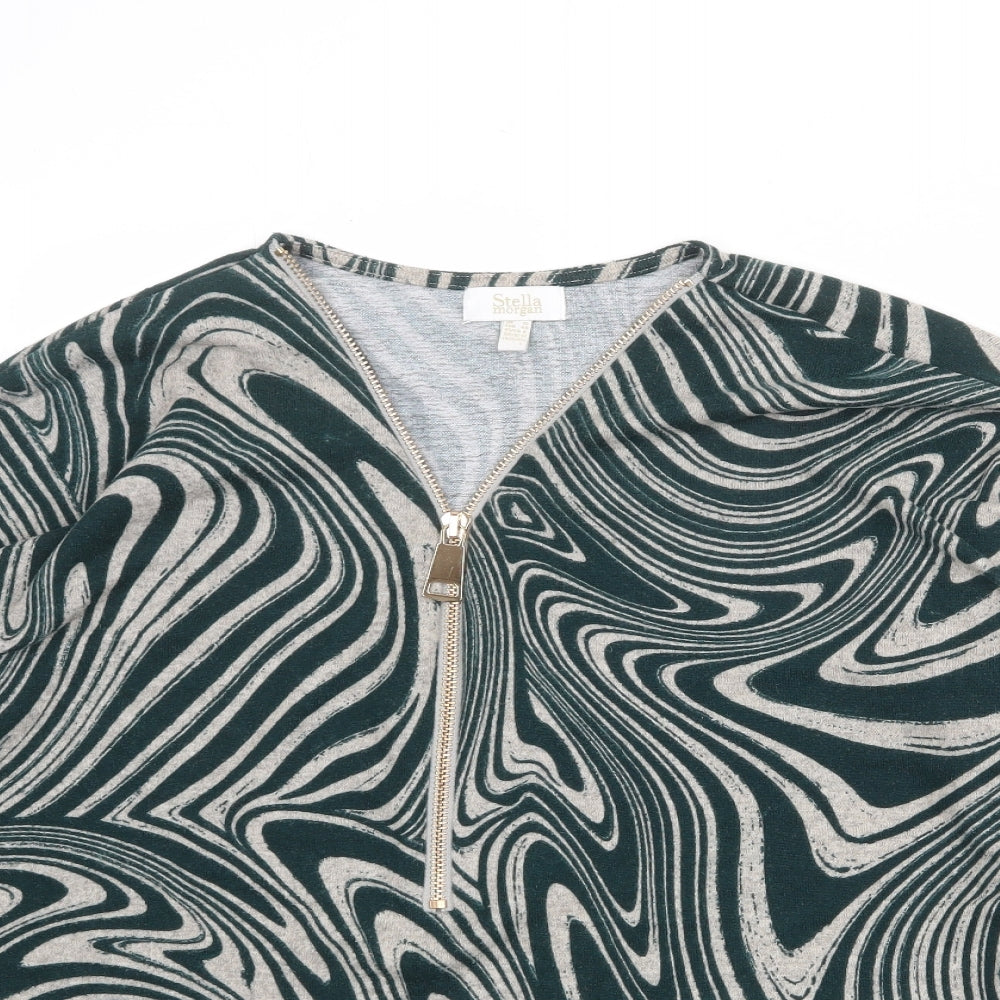 Stella Morgan Womens Grey V-Neck Geometric Polyester Pullover Jumper Size 12 - Marble Print Zip