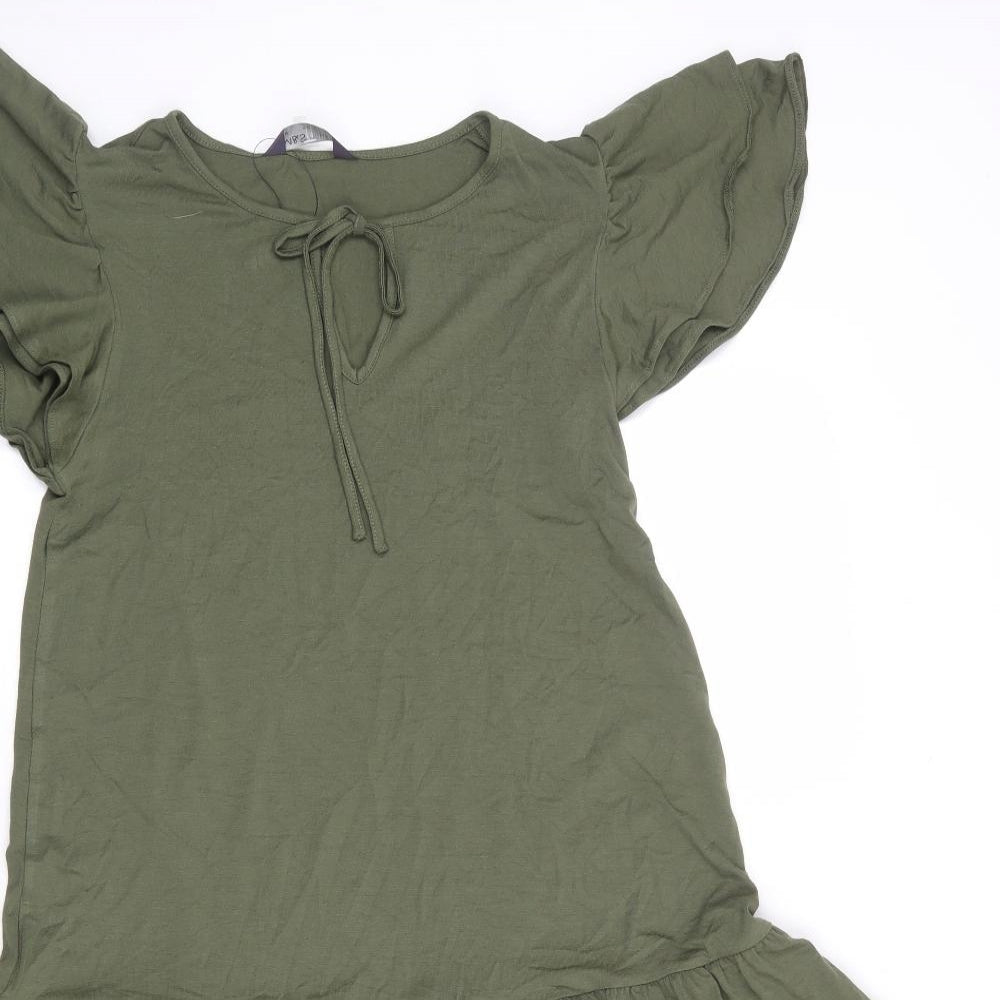 Marks and Spencer Womens Green Viscose A-Line Size 8 Round Neck Pullover