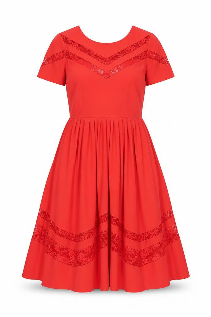 ASOS Womens Red Polyester A-Line Size 10 Round Neck Zip - Lace Details
