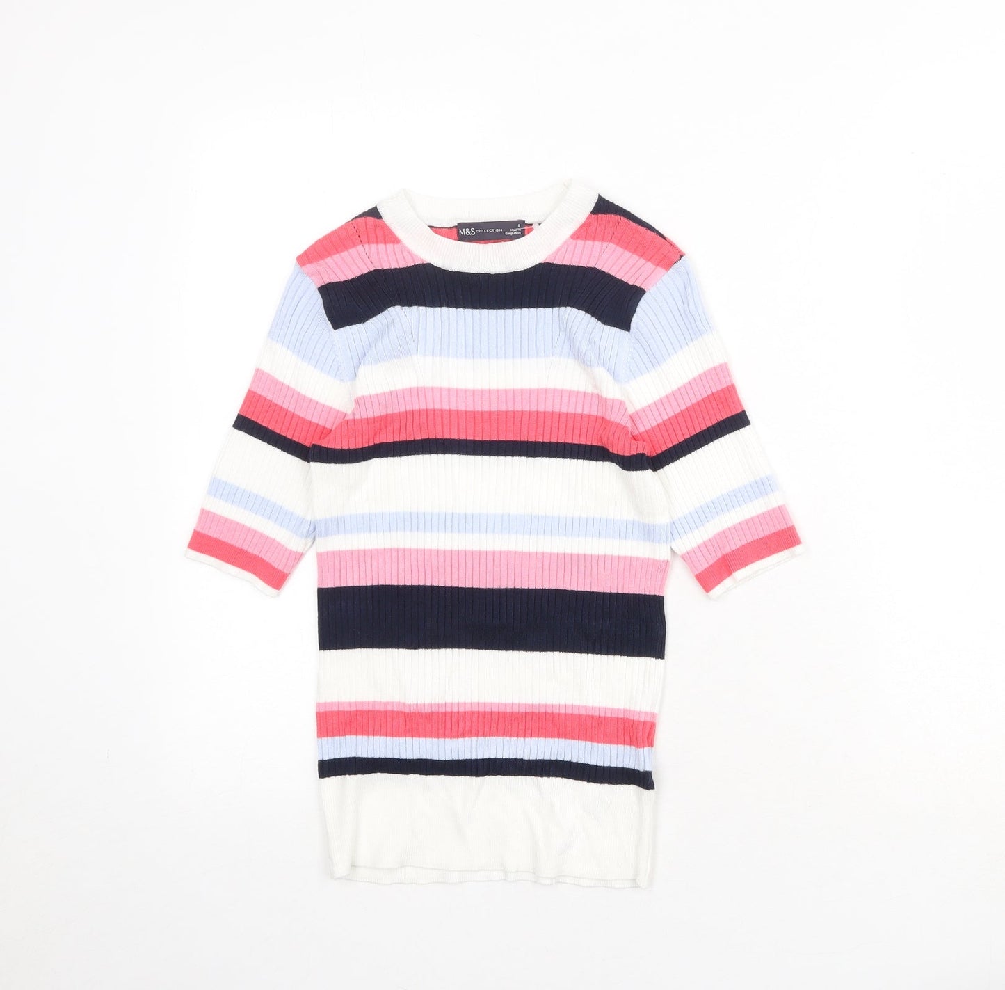 Marks and Spencer Womens Multicoloured Round Neck Striped Viscose Pullover Jumper Size 8
