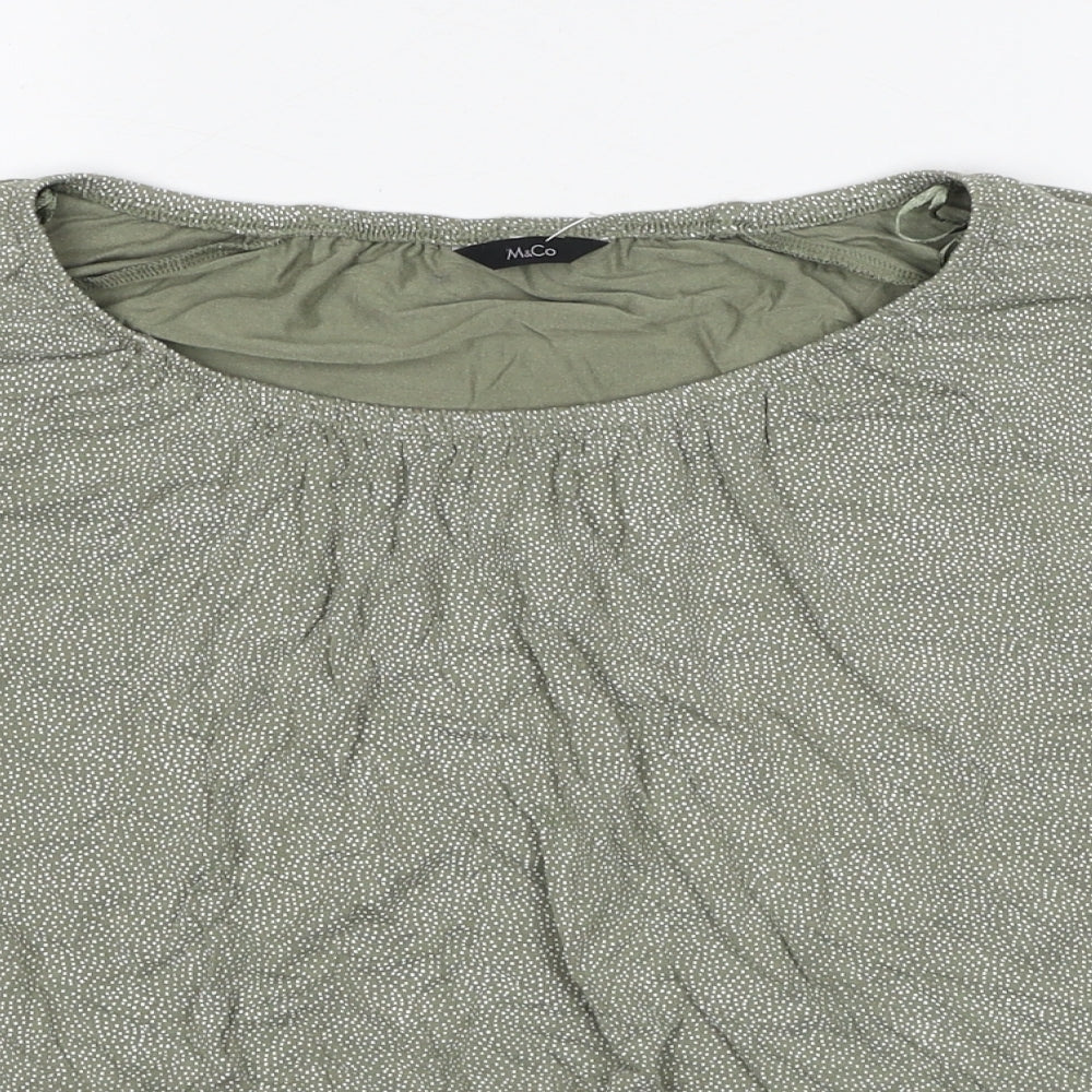 M&Co Womens Green Geometric Viscose Basic Blouse Size 12 Boat Neck