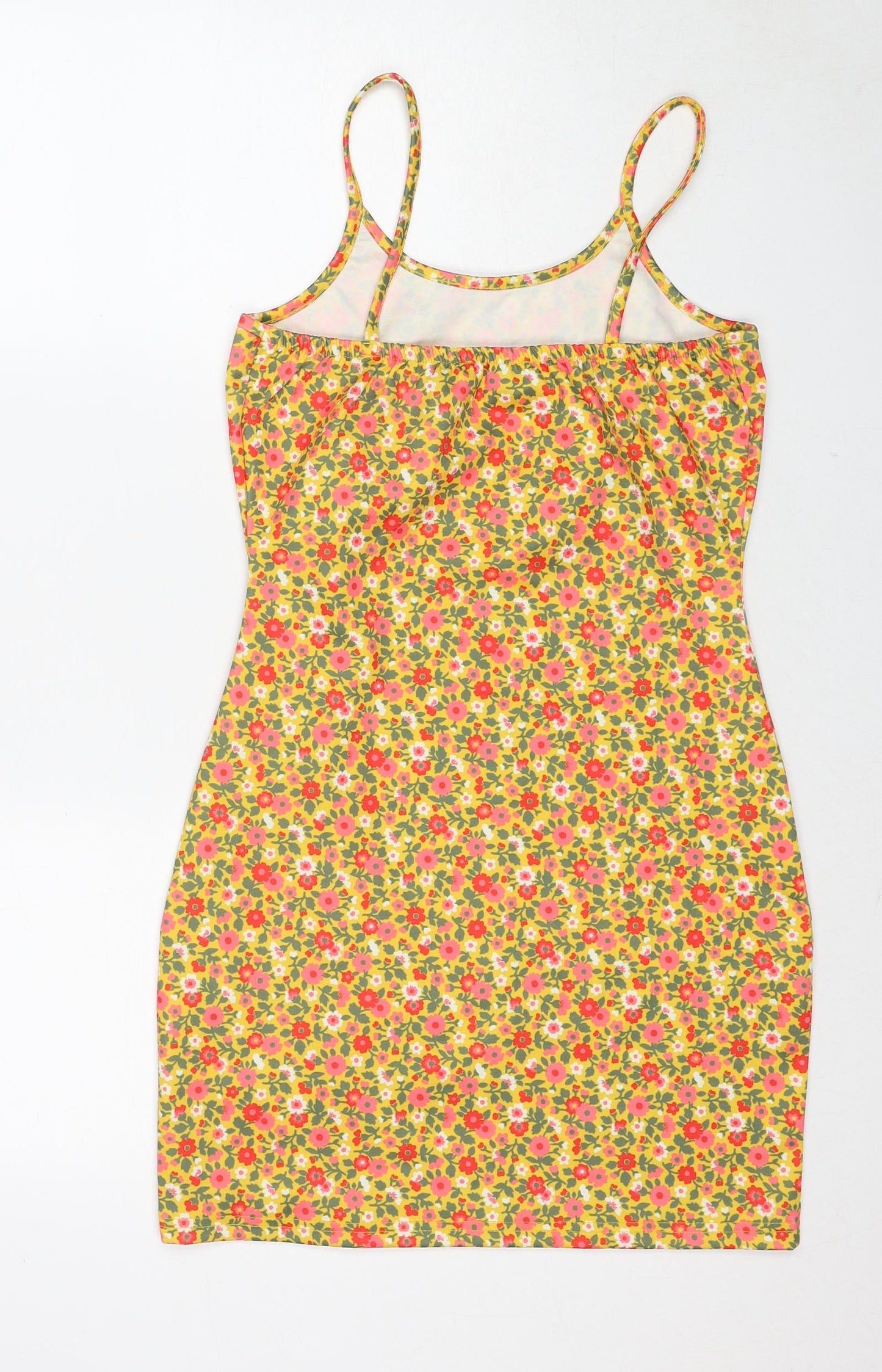 Wednesday's Girl Womens Yellow Floral Polyester Slip Dress Size XS Round Neck Pullover