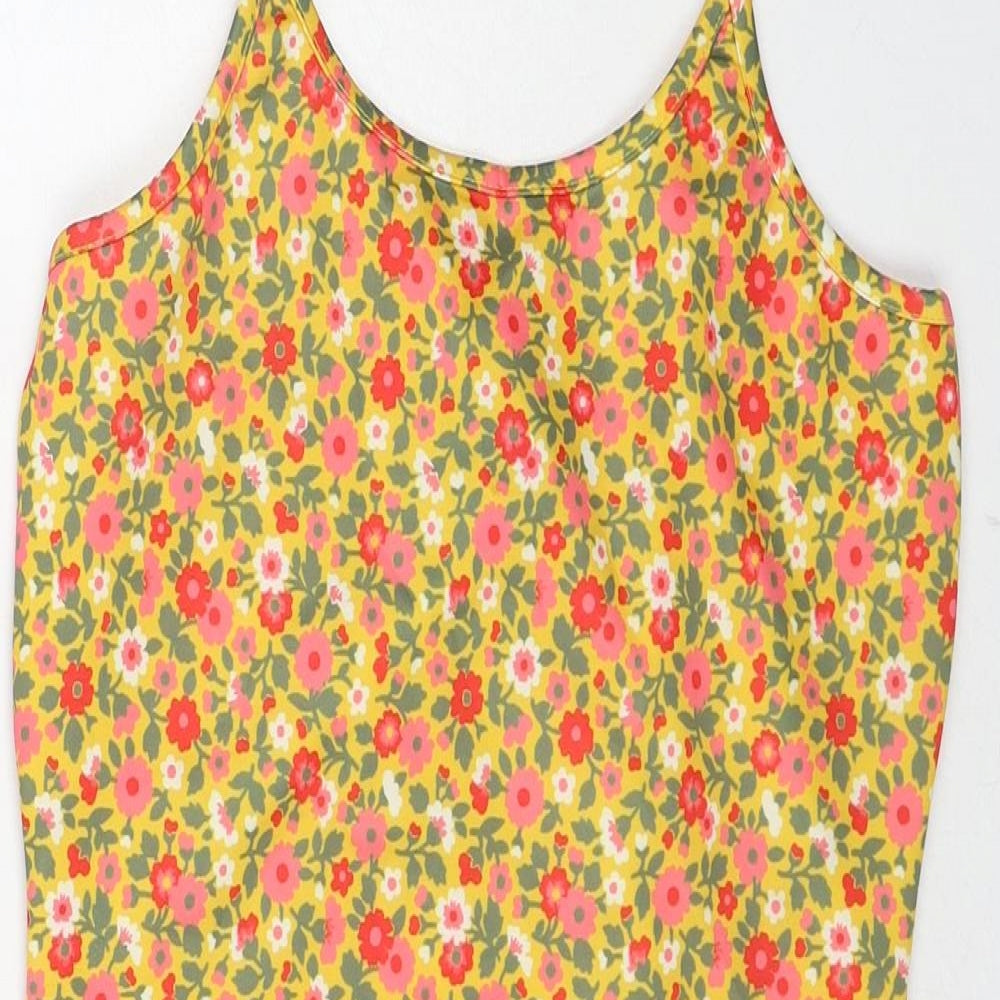 Wednesday's Girl Womens Yellow Floral Polyester Slip Dress Size XS Round Neck Pullover