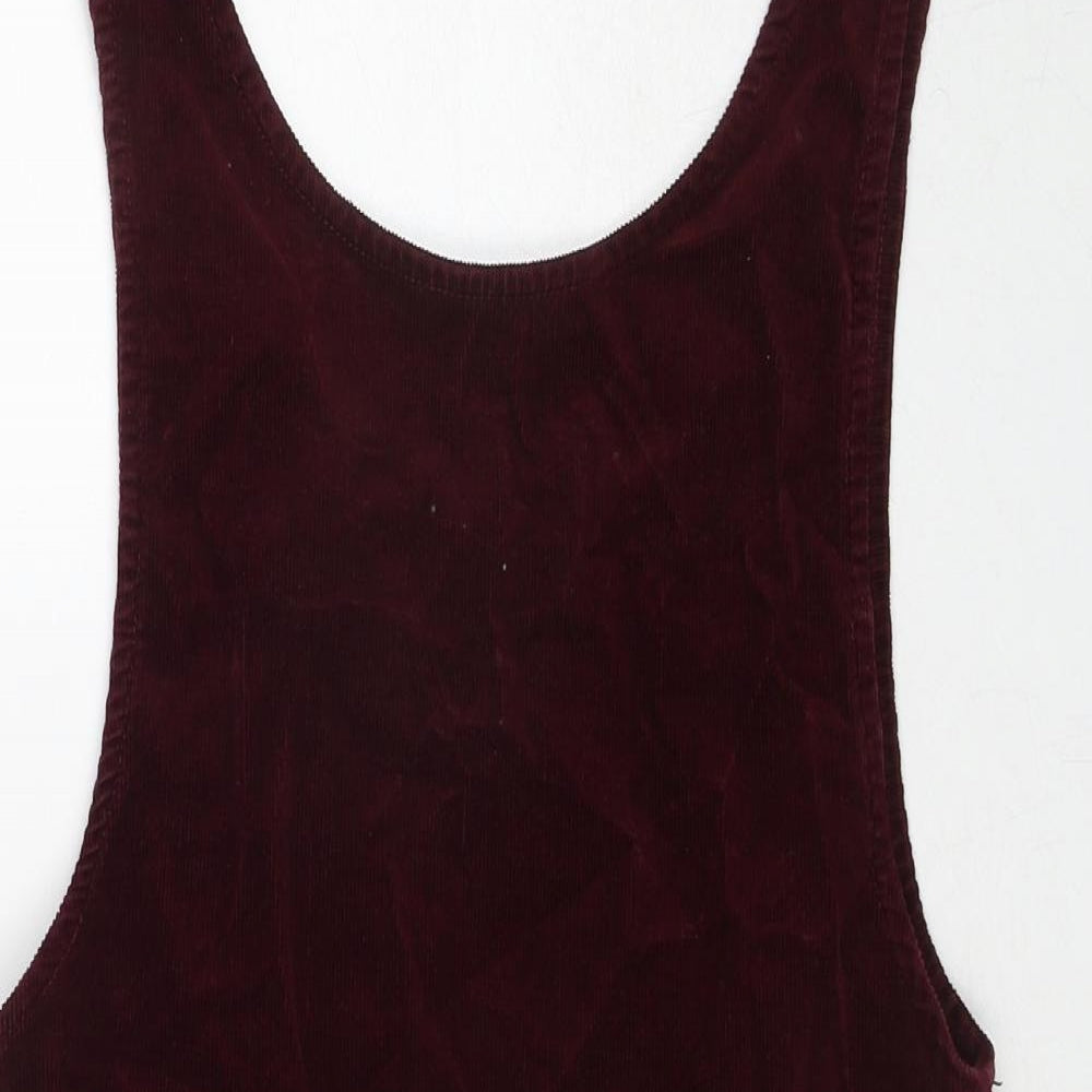 New Look Womens Red Cotton Pinafore/Dungaree Dress Size 6 Scoop Neck Pullover