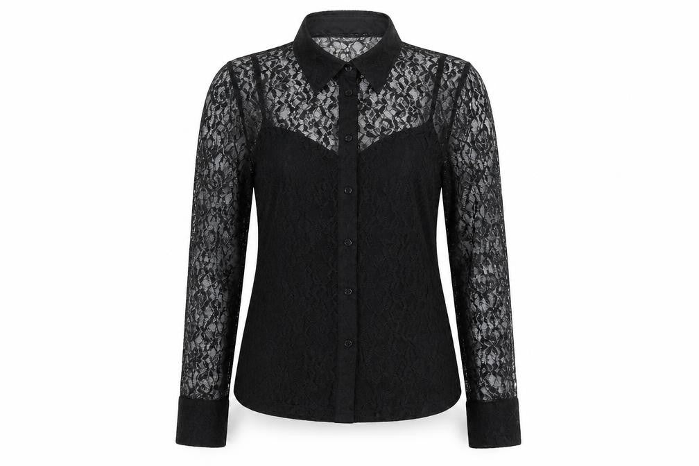 Marks and Spencer Womens Black Polyamide Basic Button-Up Size 10 Collared