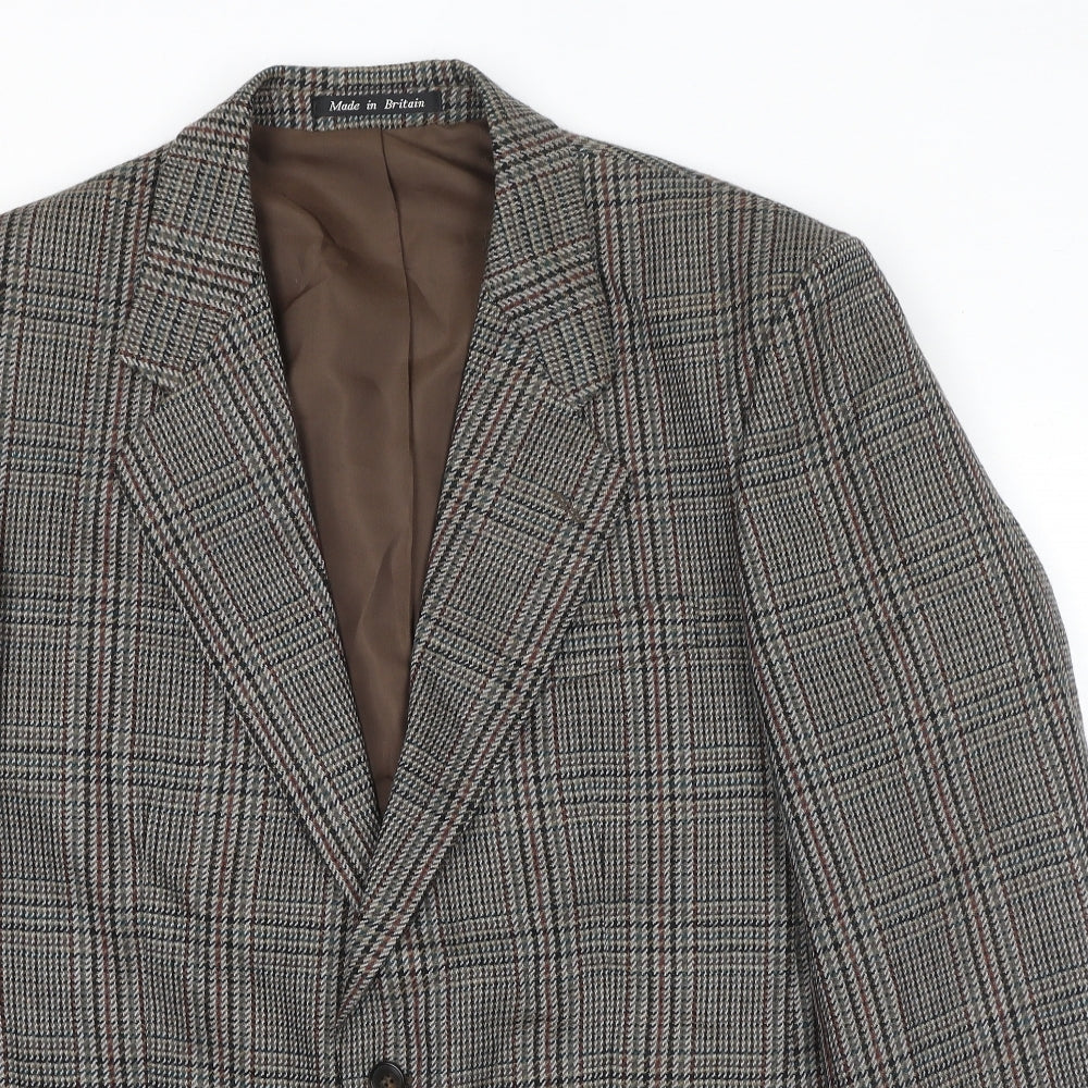 Dunn & Co Mens Grey Check Wool Jacket Blazer Size 40 Regular - Shoulder Pads