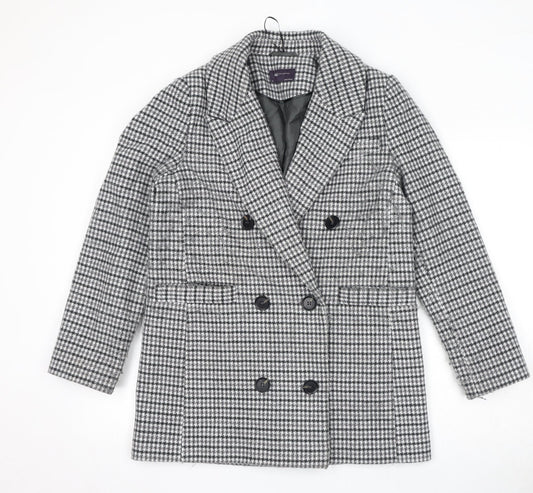 Marks and Spencer Womens Grey Geometric Pea Coat Coat Size 10 Button