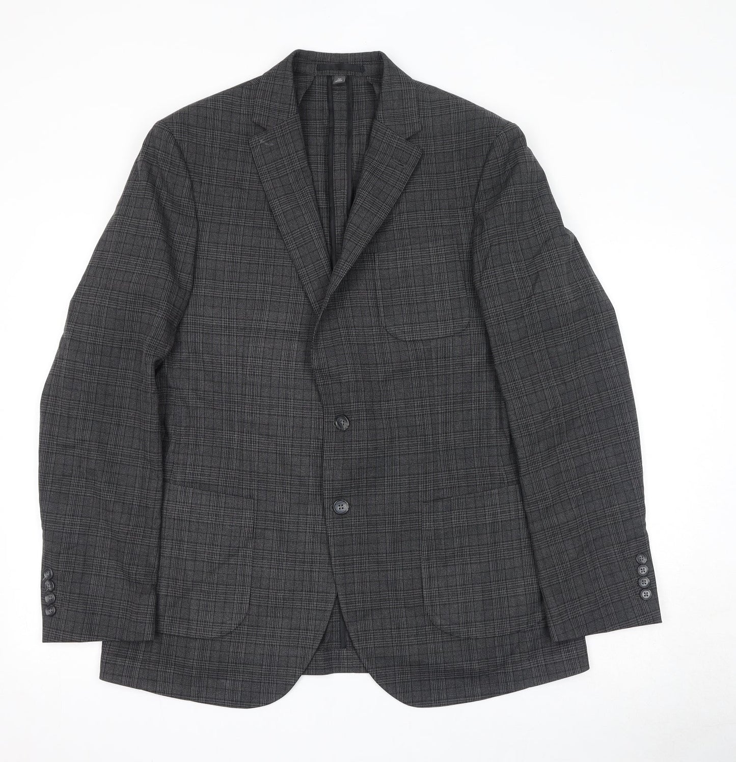 Marks and Spencer Mens Grey Plaid Polyester Jacket Suit Jacket Size 42 Regular