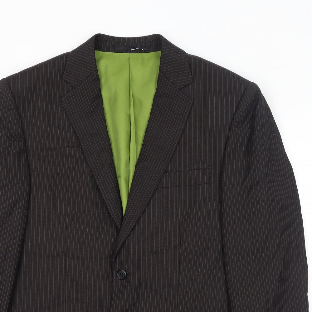 Fellini Mens Brown Striped Polyester Jacket Suit Jacket Size 40 Regular