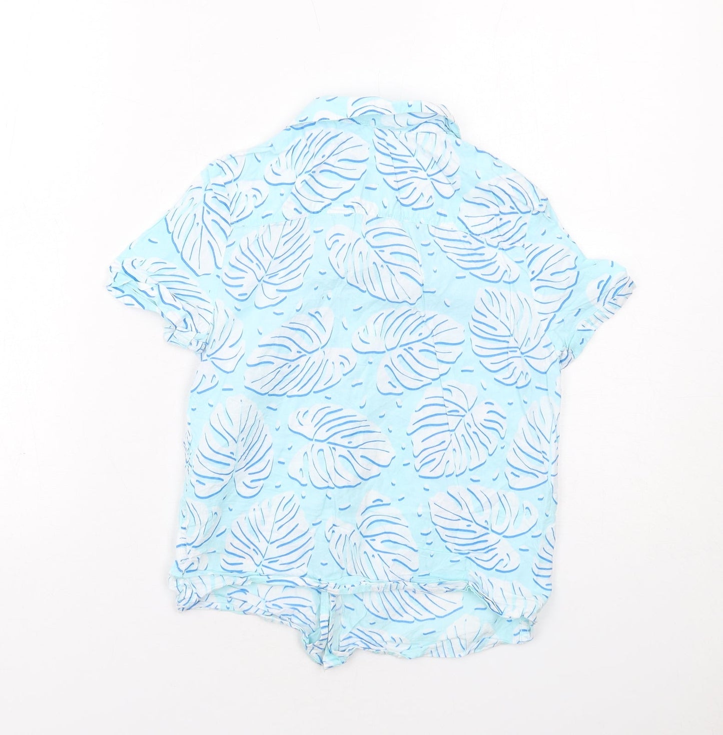 Marks and Spencer Boys Blue Geometric Cotton Basic Button-Up Size 8-9 Years Collared Button - Leaf Print