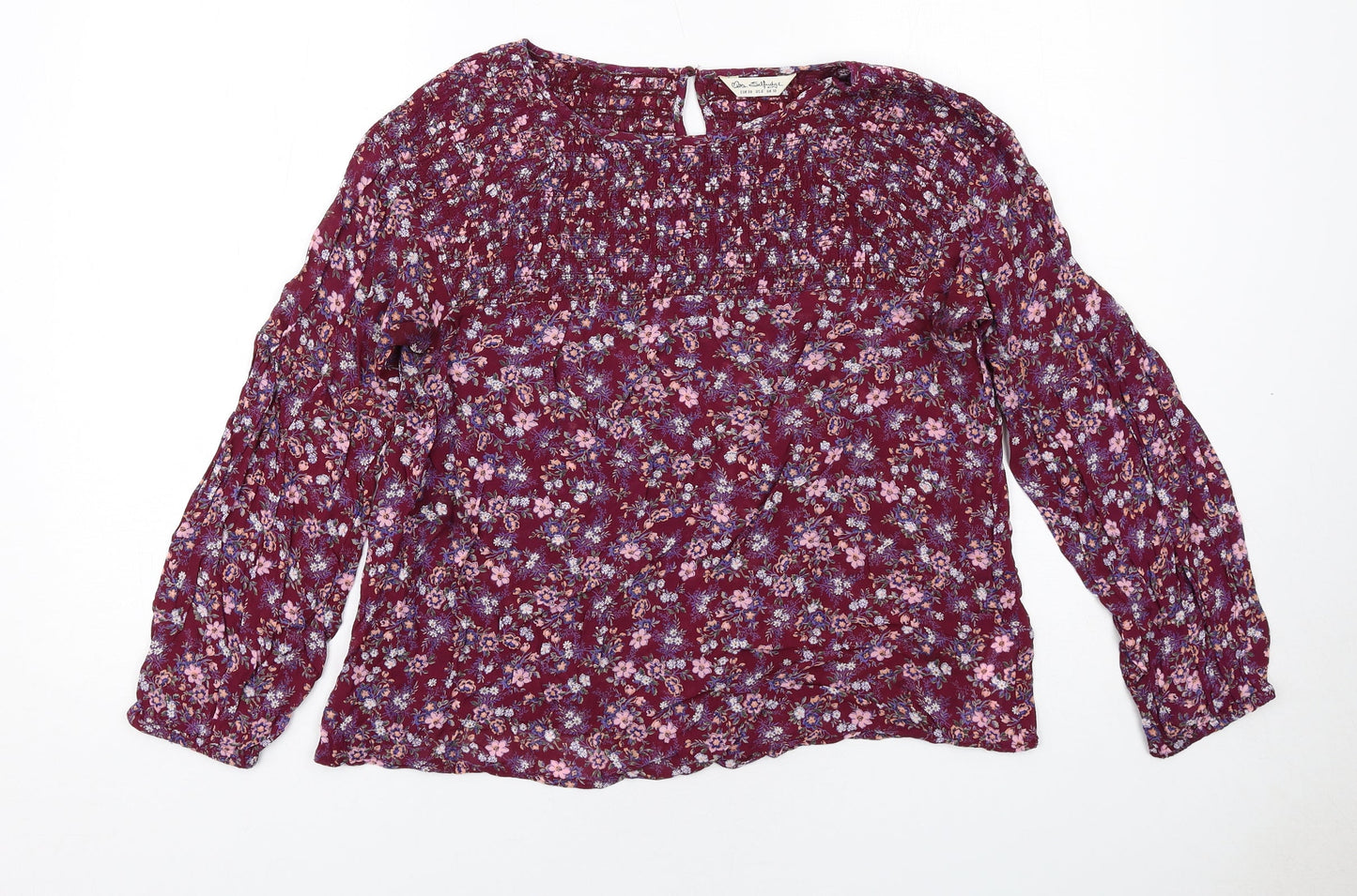 Miss Selfridge Womens Purple Floral Viscose Basic Blouse Size 10 Round Neck