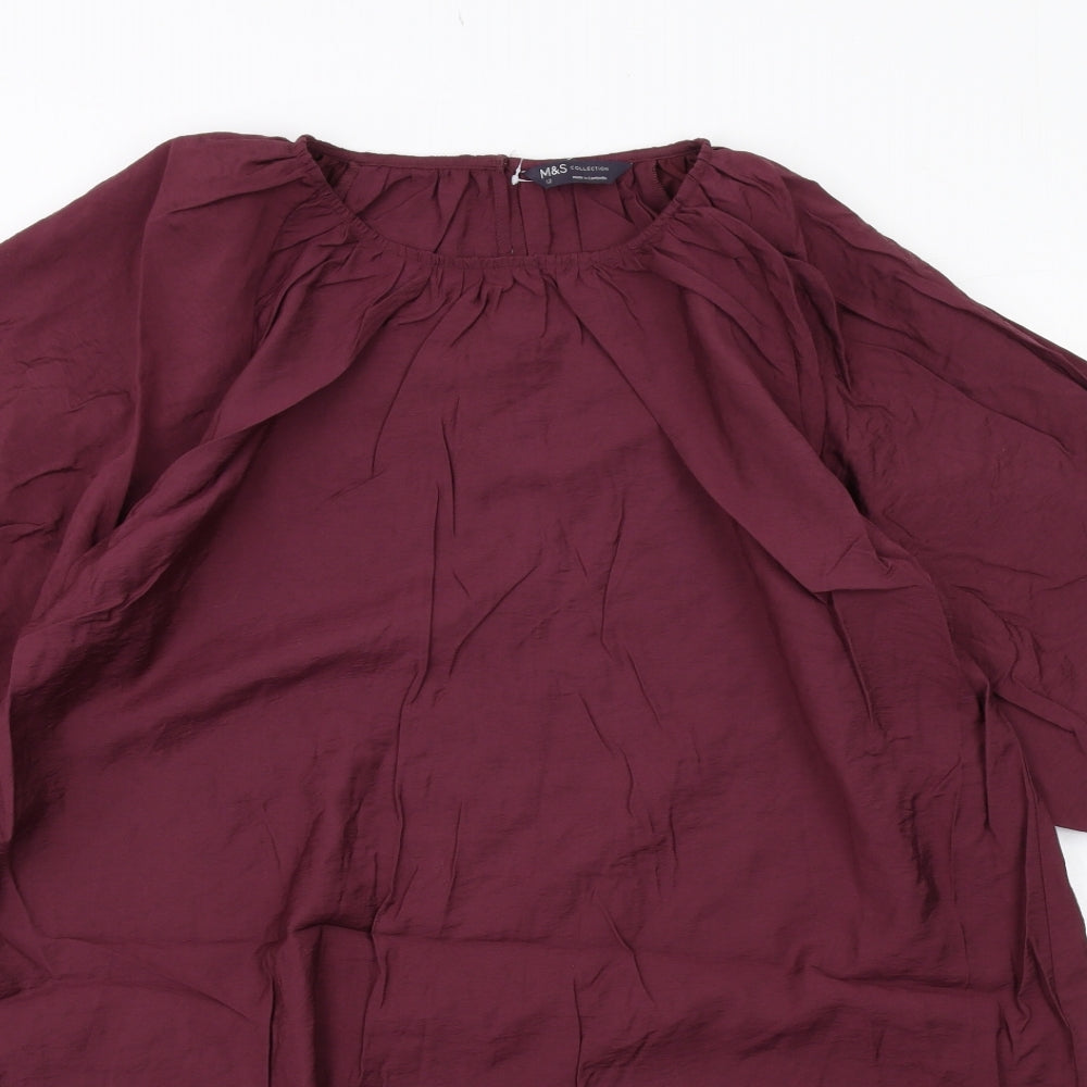 Marks and Spencer Womens Purple Viscose A-Line Size 12 Round Neck Button