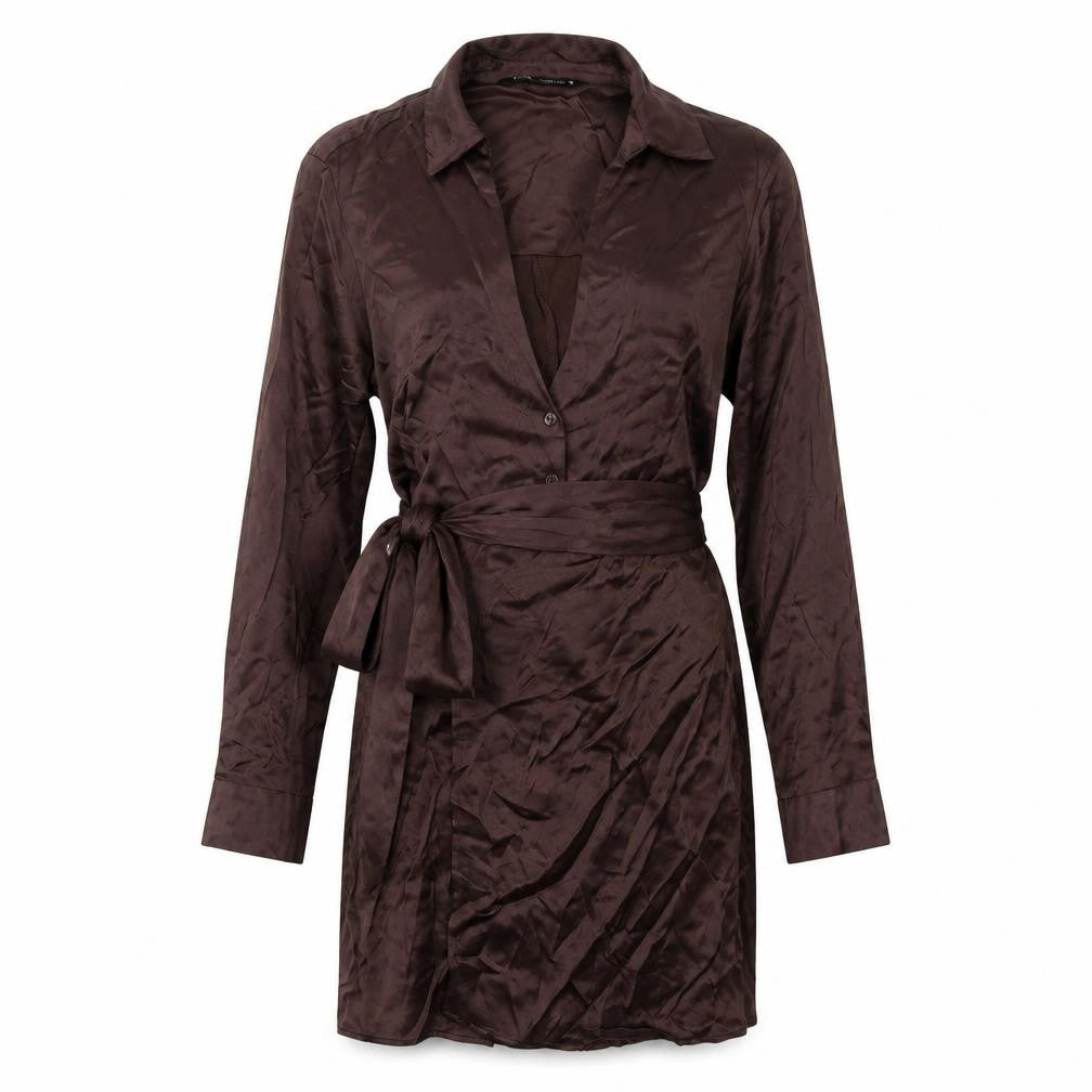 Zara Womens Brown Viscose Shirt Dress Size XS Collared Button