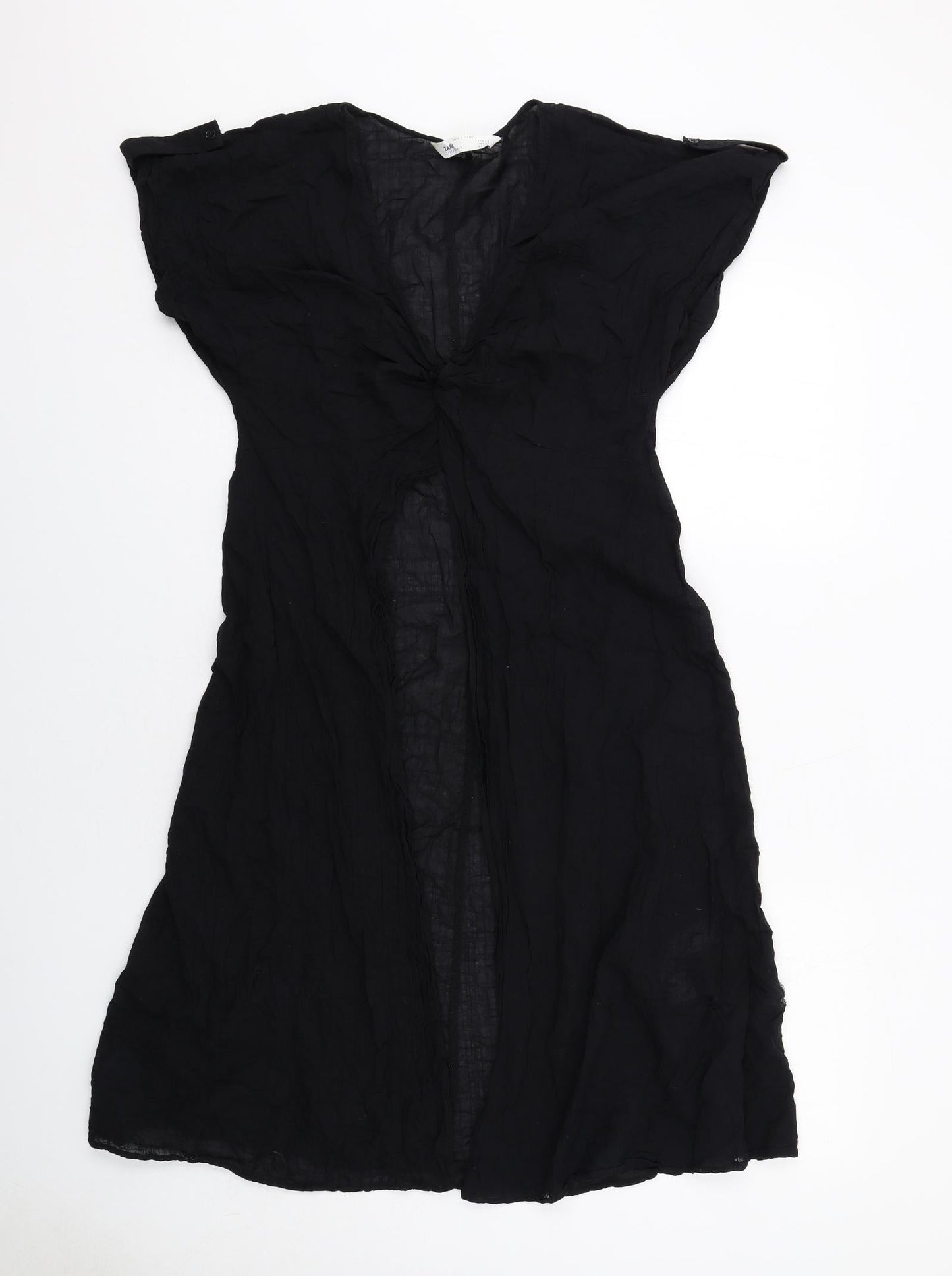 Zara Womens Black Cotton Tunic Blouse Size XS V-Neck - Open Front Longline