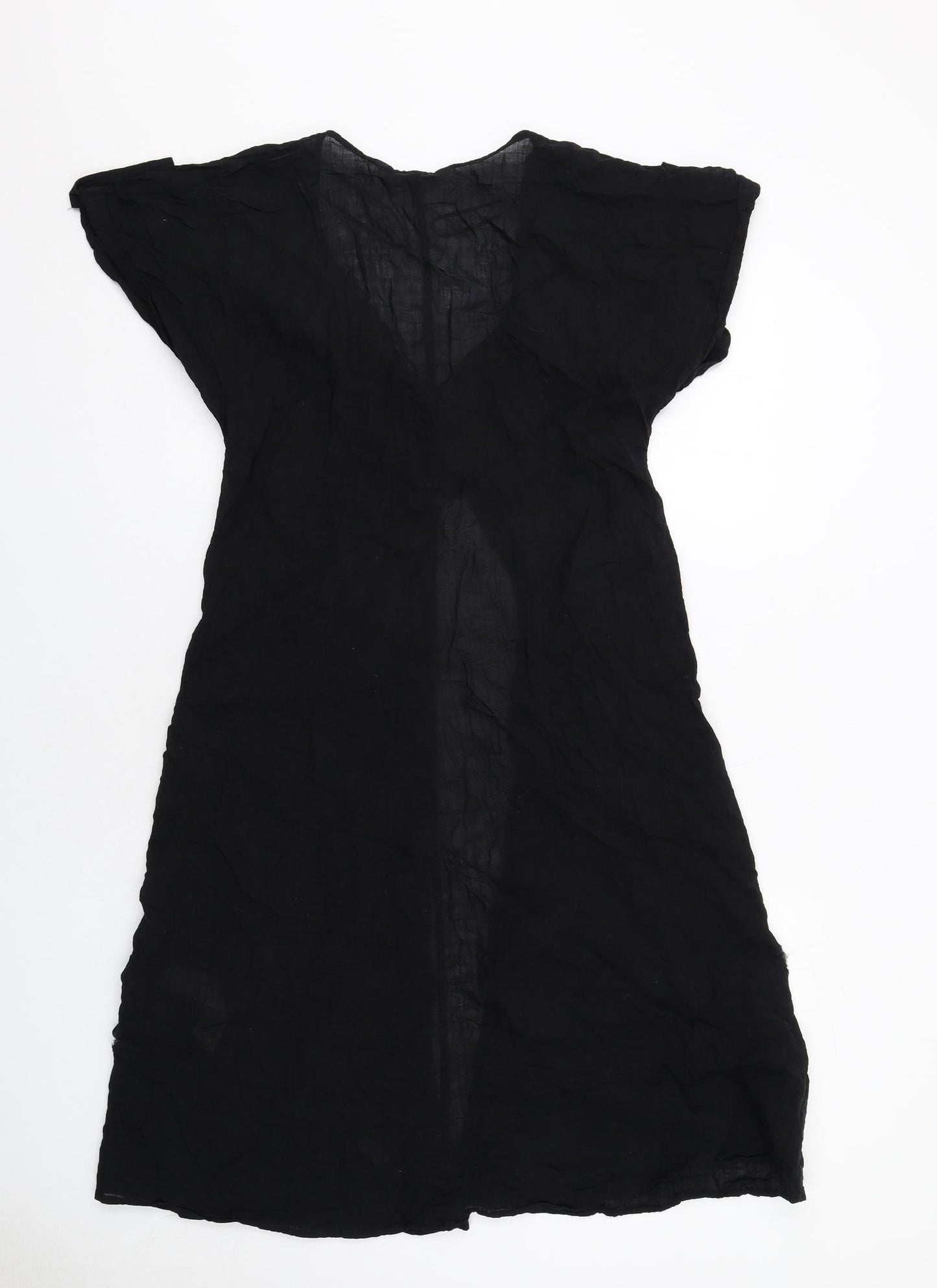 Zara Womens Black Cotton Tunic Blouse Size XS V-Neck - Open Front Longline