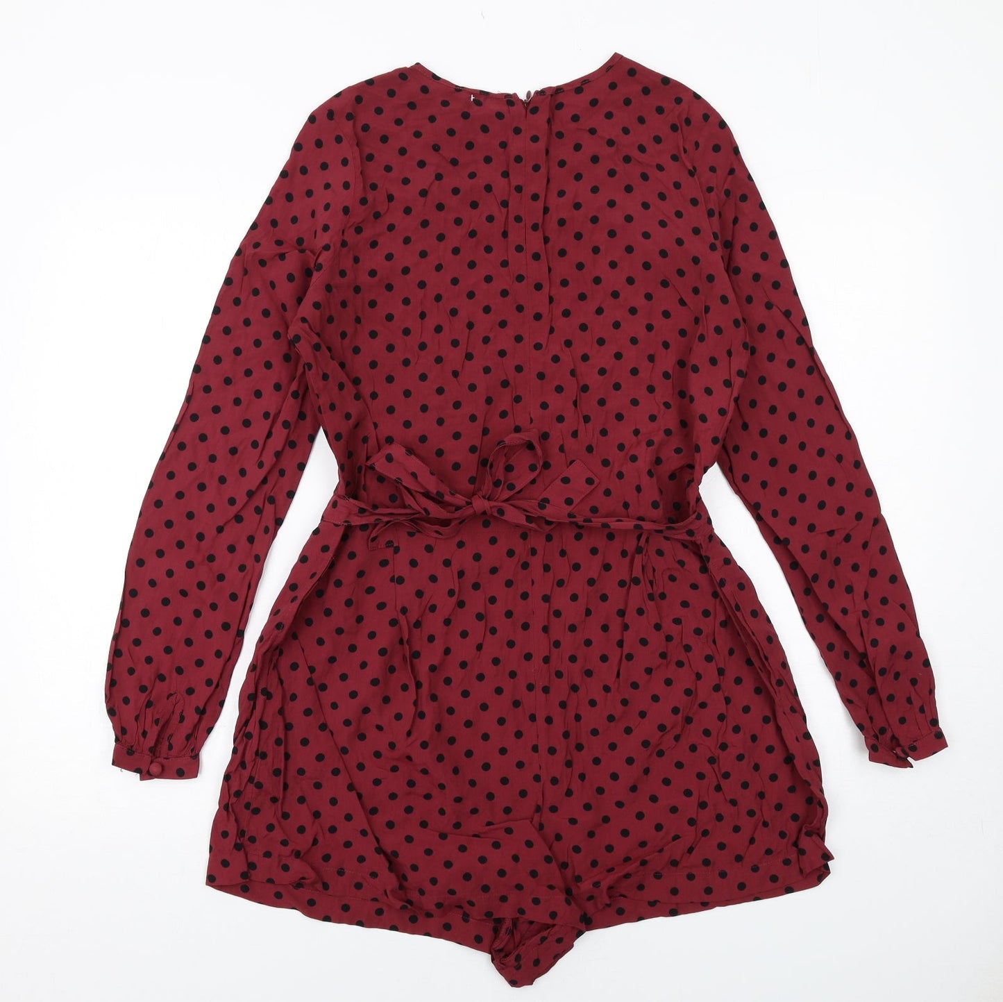 ASOS Womens Red Polka Dot Viscose Playsuit One-Piece Size 10 Zip