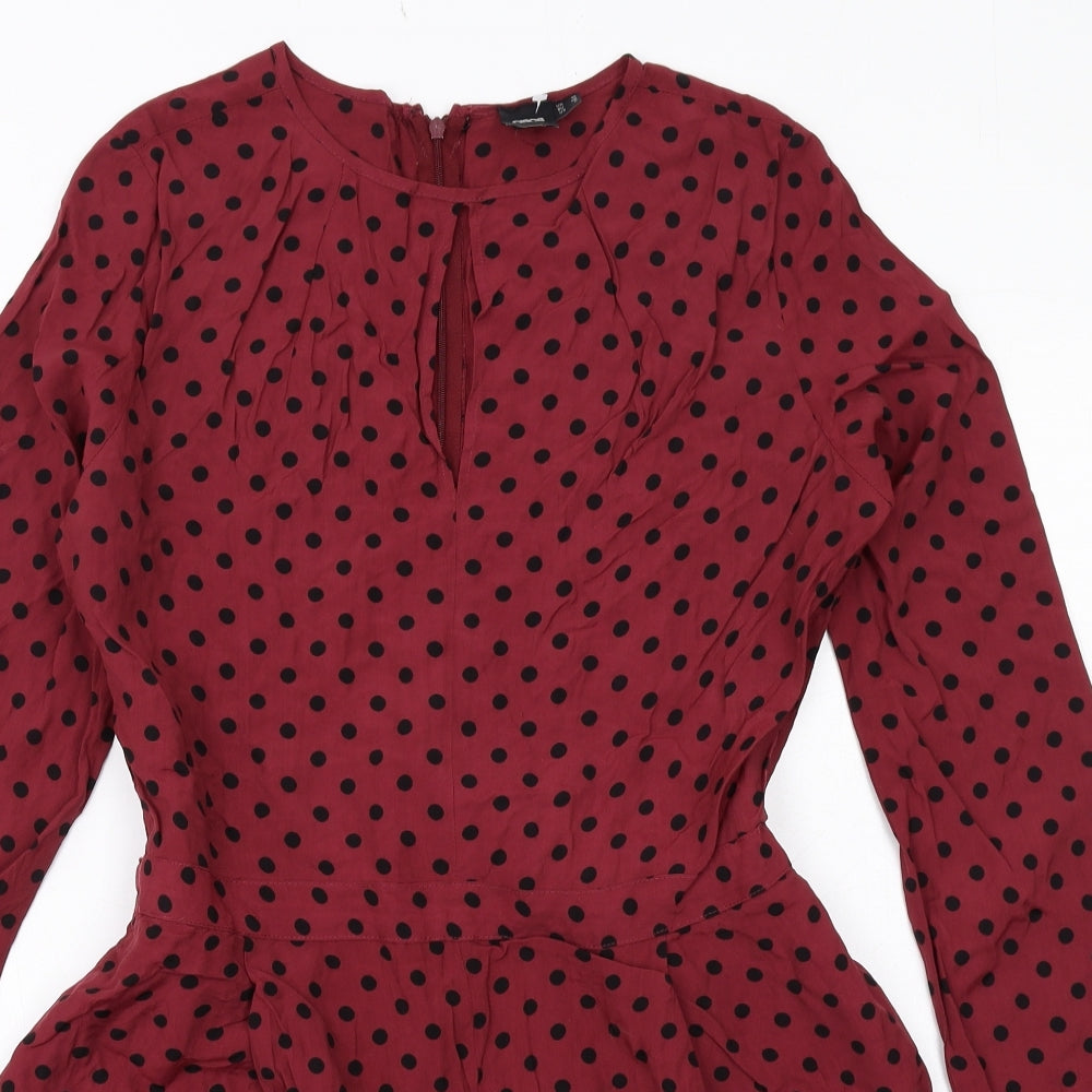 ASOS Womens Red Polka Dot Viscose Playsuit One-Piece Size 10 Zip