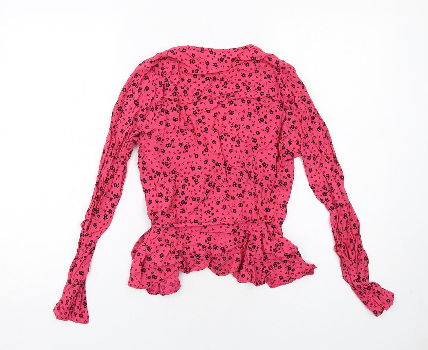 New Look Womens Pink Floral Viscose Wrap Blouse Size 10 V-Neck