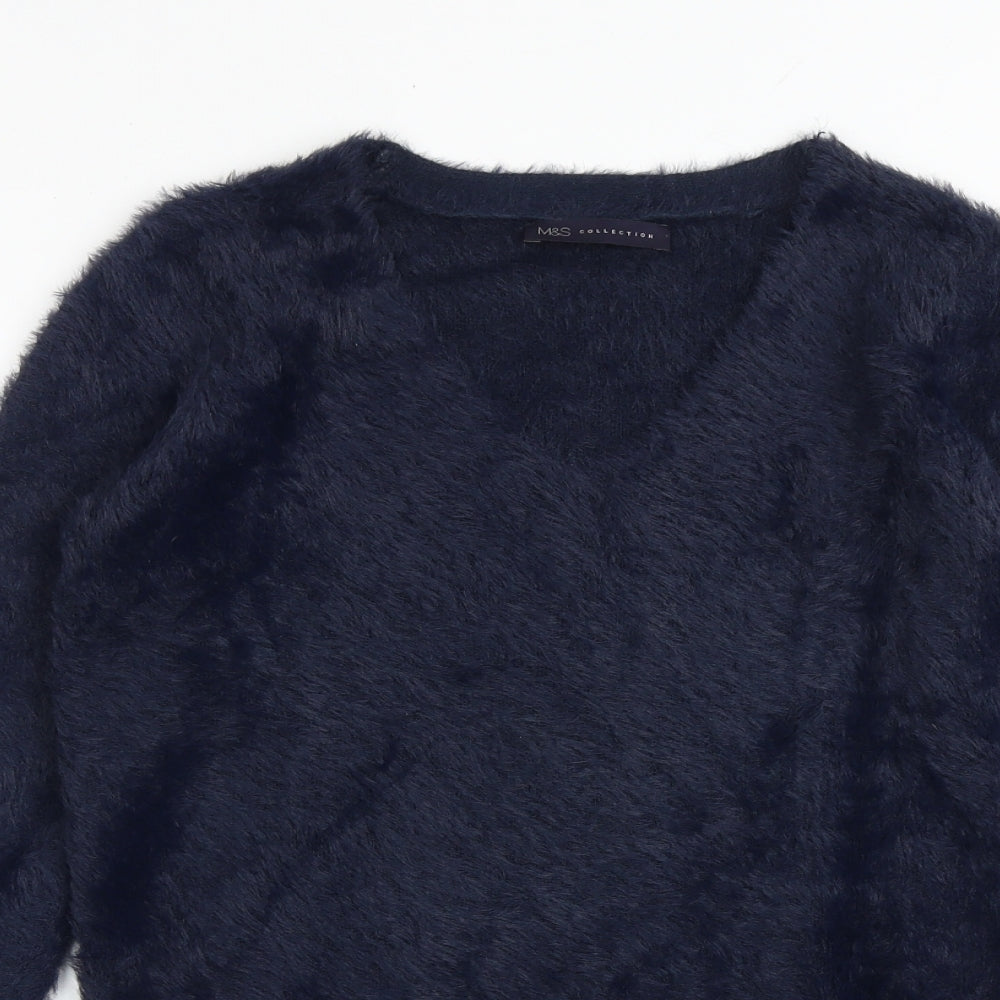 Marks and Spencer Womens Blue V-Neck Polyamide Pullover Jumper Size S