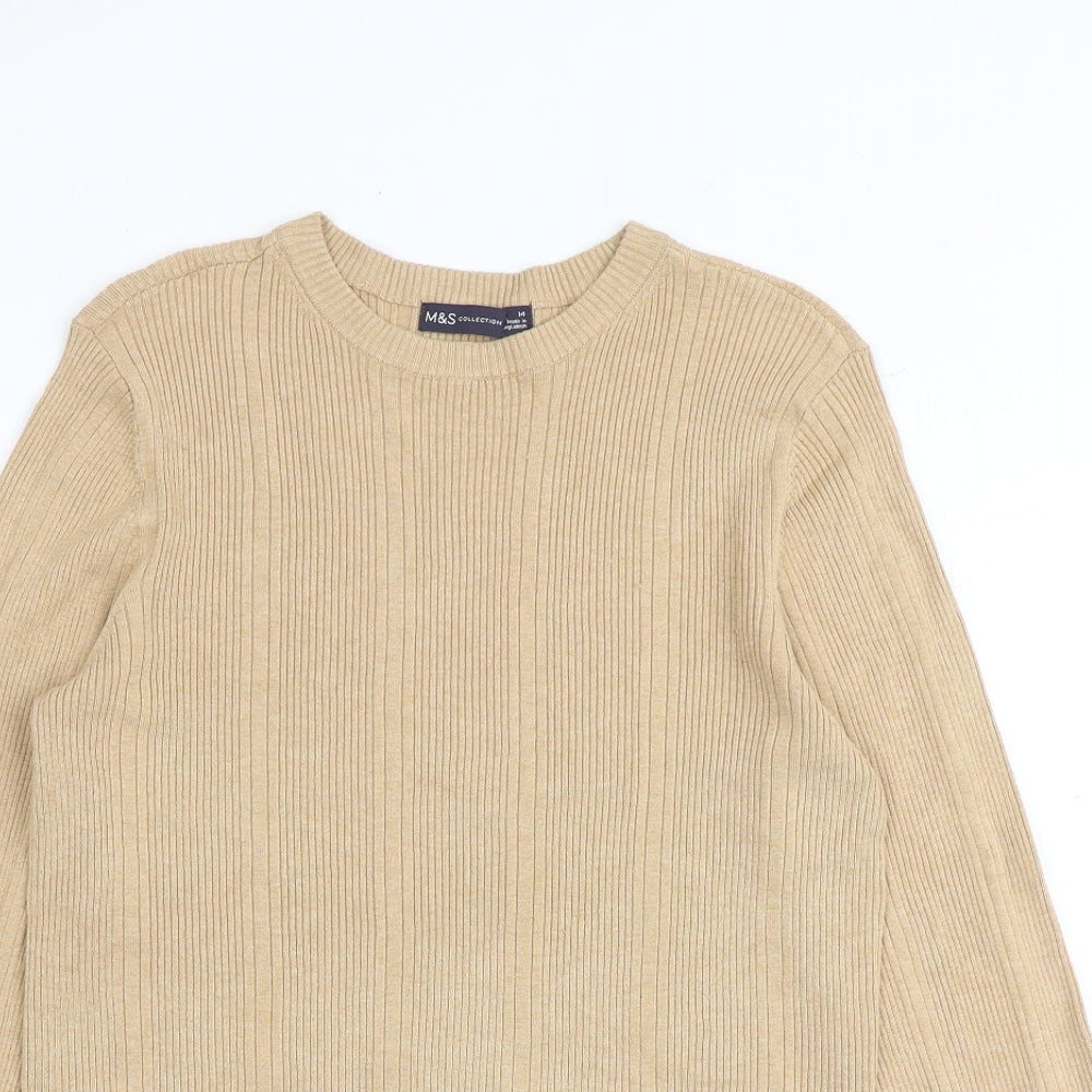 Marks and Spencer Womens Brown Round Neck Viscose Pullover Jumper Size 14