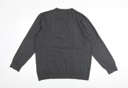 Goodsouls Mens Grey Round Neck Cotton Pullover Jumper Size L Long Sleeve