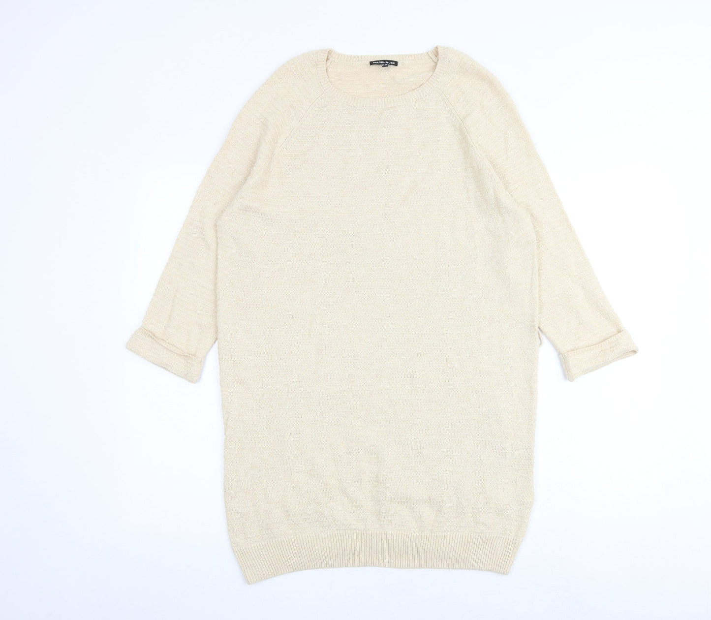 Warehouse Womens Beige Acrylic Jumper Dress Size 12 Round Neck Pullover