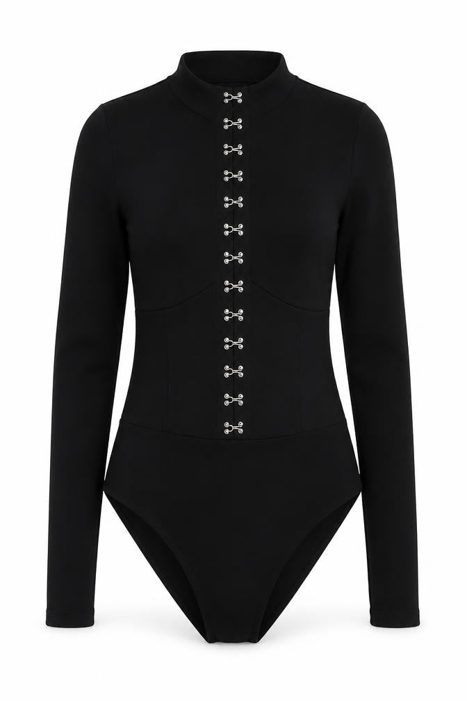 Misspap Womens Black Polyester Bodysuit One-Piece Size 8 Snap