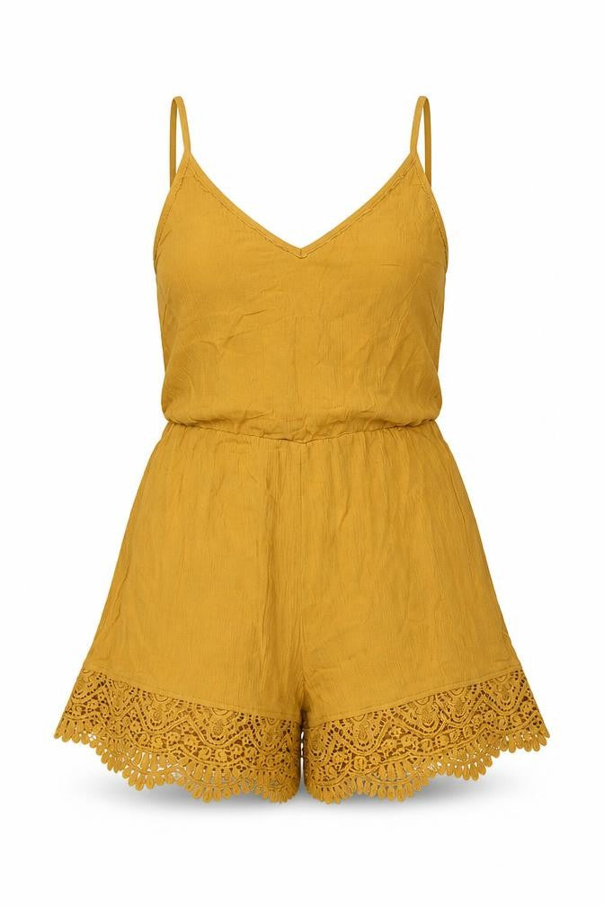 H&M Womens Yellow Viscose Playsuit One-Piece Size 8 Pullover - Crocheted Lace Detail