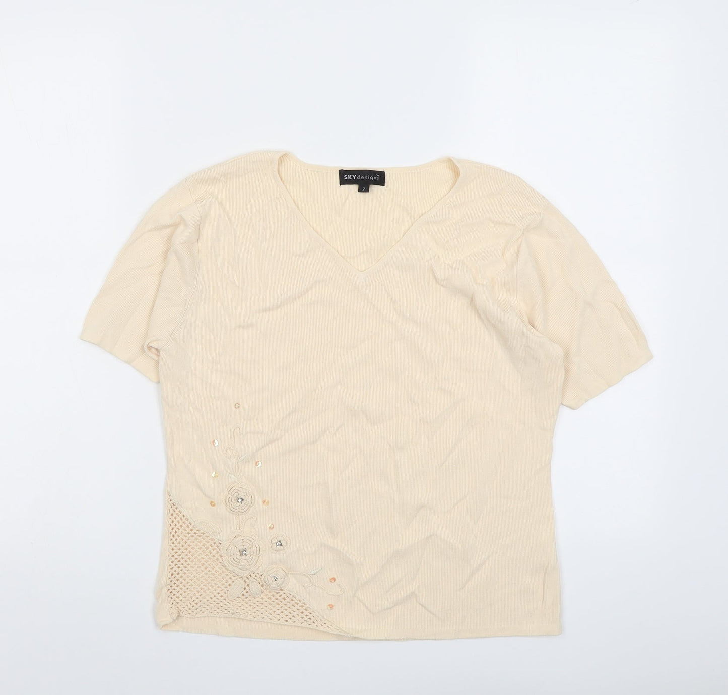 Sky Designs Womens Orange Viscose Basic T-Shirt Size 10 V-Neck