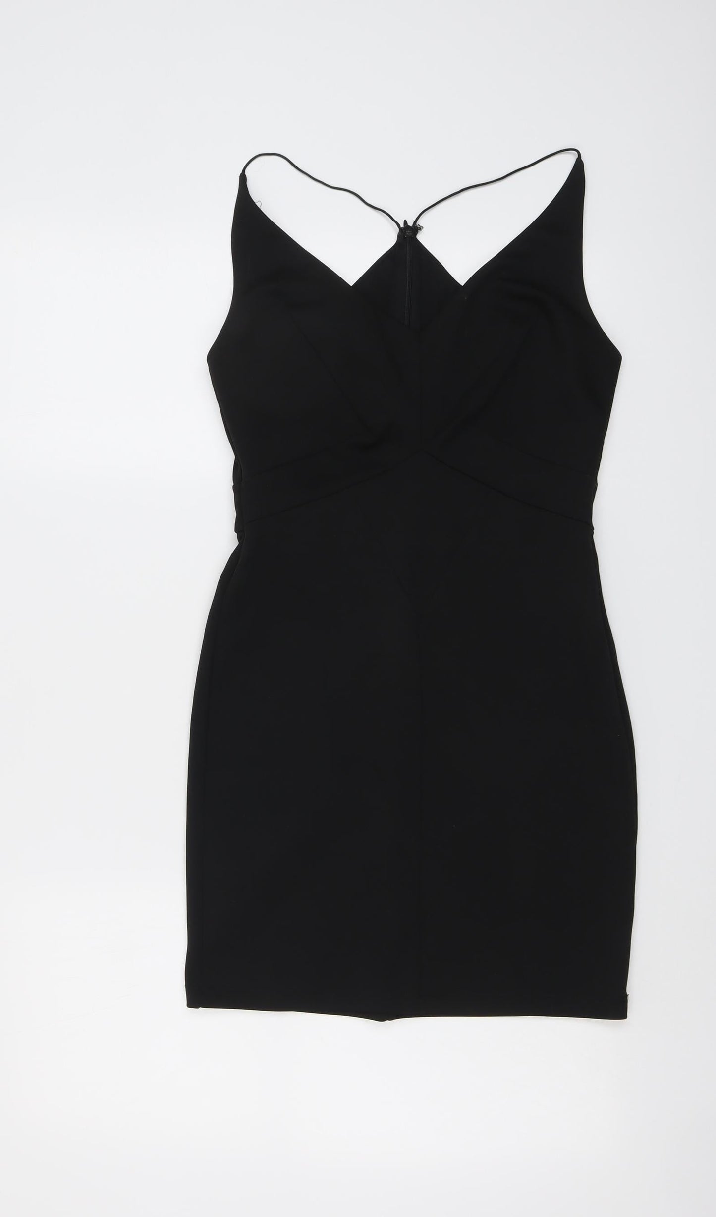 ASOS Womens Black Polyester Bodycon Size 10 V-Neck Zip