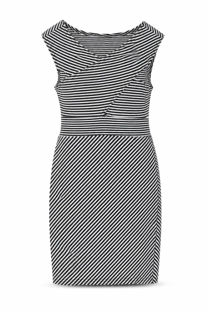 Boohoo Womens Black Striped Polyester Bodycon Size 10 V-Neck Pullover