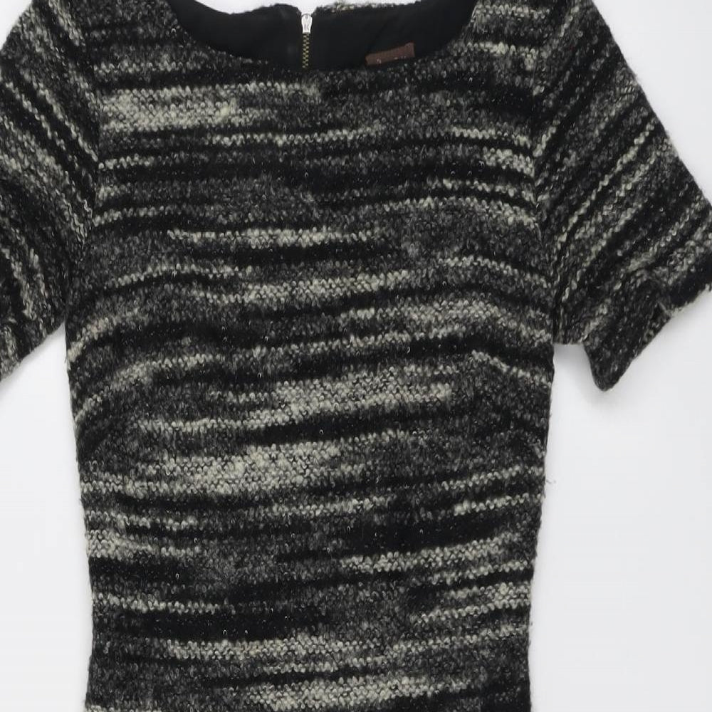 Phase Eight Womens Black Acrylic A-Line Size 8 Round Neck Zip