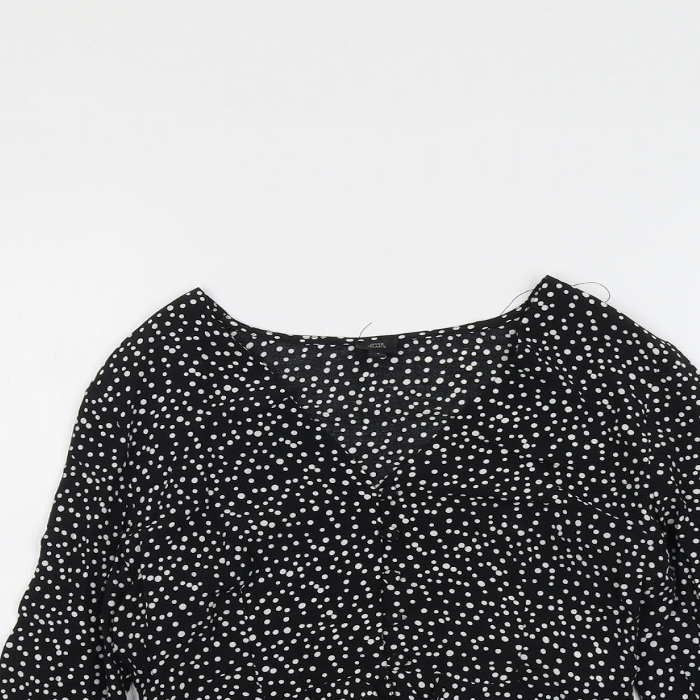 River Island Womens Black Polka Dot Viscose Basic Blouse Size 8 Round Neck